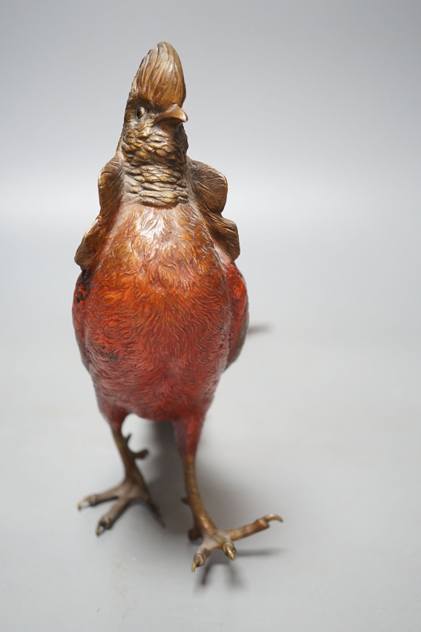A cold painted bronze golden pheasant in style of Bergman 37cm